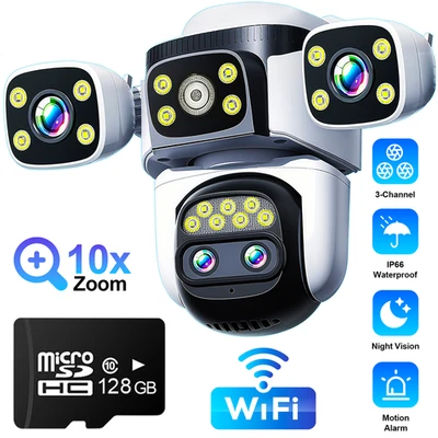 Cámara de seguridad de 3 canales exterior WiFi zoom 10X cámara PTZ resistente 128 GB CCTV Foto 1 de 4