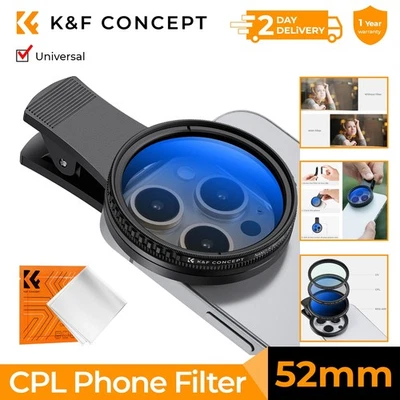 K&F Concept 52mm CPL Universal Phone Polarizer Filter for iPhone 16 15 14 13 12 - Image 1 of 4
