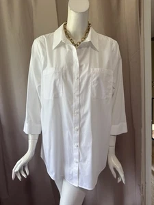 Chico's bügelfrei weiß Baumwolle 3/4 Ärmel Knopfleiste Shirt Top Gr. 3 - Bild 1 von 6