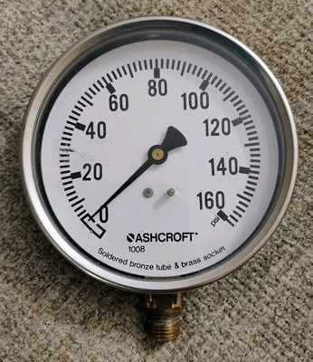 Ashcroft 0-160# 1008 Series Pressure Gauge 1/8" NPT Bottom Port 4" Face Diameter - Image 1 of 4