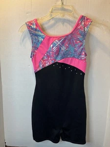 Freestyle By Danskin Size 10/12 Unitard Pink Blue Black Gymnastics - Picture 1 of 4