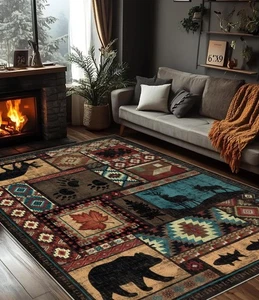 Alfombra rústica para cabina 5x7, alfombra lavable a máquina Lodge Bear, antideslizante pila baja P... - Imagen 1 de 7