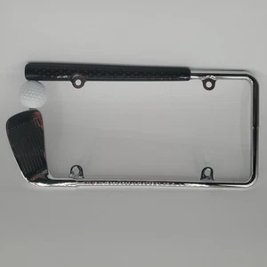 Golfschläger und Ball Kennzeichenrahmen Chrom Metall Schwarz Schlägergriff Weiß Ball - Bild 1 von 5