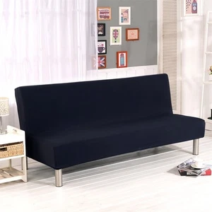 Solid Colour Armless Sofa Bed Cover Polyester Spandex Stretch Futon Slipcover... - Picture 1 of 7
