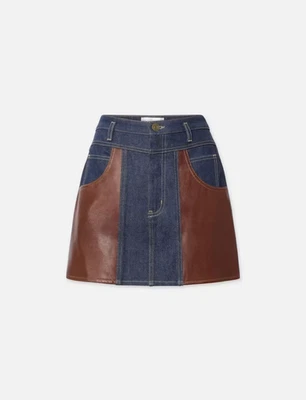 Frame Atelier Denim & Leather Mini Skirt MSRP $598 - Image 1 of 4