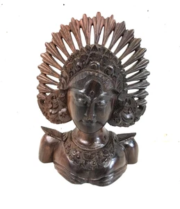 Vintage Handcarved Indonesian Wooden Balinese Dancer / Goddess Mask Art 10x7x3" - Picture 1 of 8