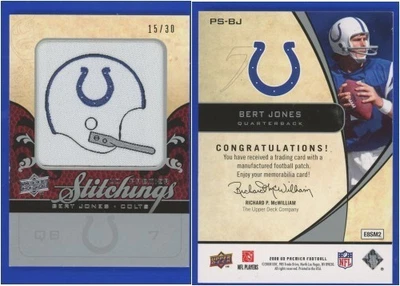 Bert Jones 2008 UD Premiere Stitchings NFL PATCH #PS-BJ - Colts - #'d 15/30 - Image 1 of 3
