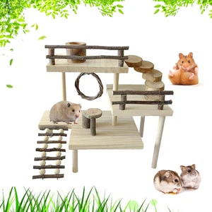 Cozioz Natural Wooden Hamster Activity Platform, Climbing Playground with Lad... - Picture 1 of 12