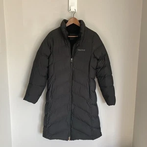 Marmot Puffer Jacket Womens Medium Mid Length Black 700 Down Fill Warm Parka - Picture 1 of 11