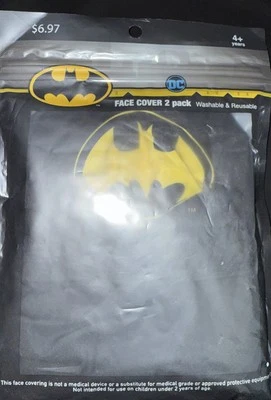 BATMAN FACE MASKS PACK 2 WASHABLE AND REUSEABLE Ages 4+ Youth SEALED NEW IN PACK - Image 1 of 4