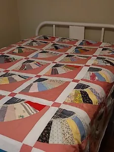 Vintage Handmade Quilt Top 90" By 90" Fan Design - Picture 1 of 5