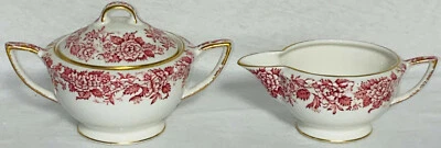 Jackson PLUMA CHINA*ROJO/ROSA FLORAL*2 1/2" PATAS CREMA Y AZÚCAR CON TAPA* Foto 1 de 3