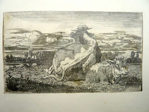 Jean Baptiste Louis Guy (1824-1888) Lyon tolle Zeichnung zwei Kühe signiert - Bild 1 von 4