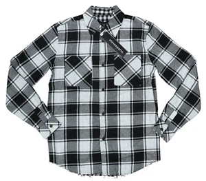 Eleven Paris Distressed Hem Flannel Long Sleeve Button Down Men's Shirt S NWT - Picture 1 of 2
