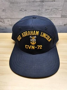 VINTAGE USS ABRAHAM LINCOLN CVN-72 - US MARINEBLAU DRUCKKNOPFLASCHE TRUCKERMÜTZE - Bild 1 von 6