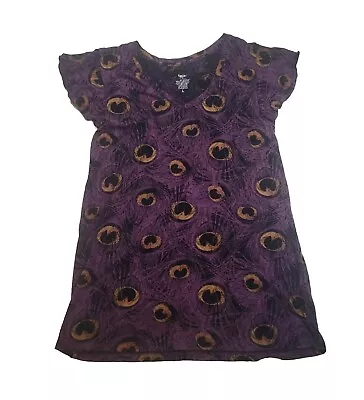 Mossimo T Shirt Short Sleeve Tunic Top Purple Animal Print Peacock Feather Sz L - Image 1 of 4