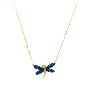 Skurriles 14K Gelbgold Diamant & Saphir Libelle Halskette - Bild 1 von 5