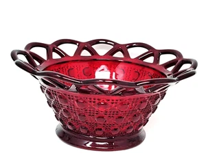 Antique Imperial Glass 5.75” Laced Diamond Bowl Ruby Red Lace Scallop Edge - Picture 1 of 3