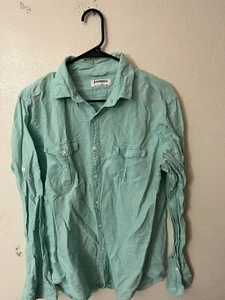 Express Shirt Mens Size Large Blue Linen Blend Two Pocket Button Up Casual - Picture 1 of 6