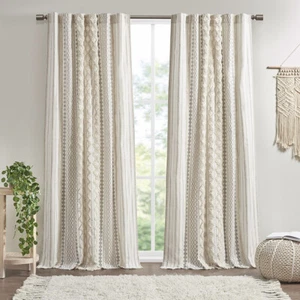 INK+IVY 100% Cotton Printed Curtain Panel with Chenille Stripe Lining Home Decor - Picture 1 of 34