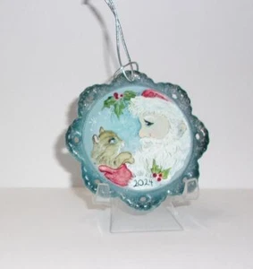 Fenton Glass Santa Kitten Cat 2024 Christmas Ornament Ltd Ed #15/46 M Kibbe - Picture 1 of 4