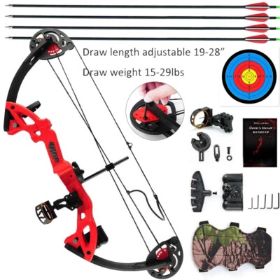 Conjunto de arco composto 15-29 lb flechas equipamento de caça e flecha para adolescentes e crianças - Imagem 1 de 4