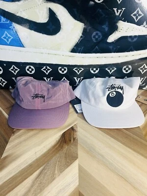 2 Hats Stussy Stock 8 ball Logo Hat And Stussy Pink 6 Panel NWT Reflective - Image 1 of 4
