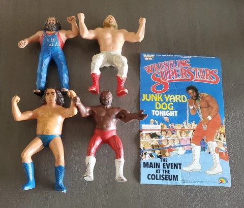 WWF LJN Series 1 Collectors Starter Lot of 4 Wrestling Figures & 1 Poster Read Cover
