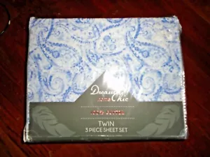 DREAM CHIC BLUE & WHITE PAISLEY MEDALLION BOHO (3PC) TWIN SHEET SET 100% COTTON - Picture 1 of 8