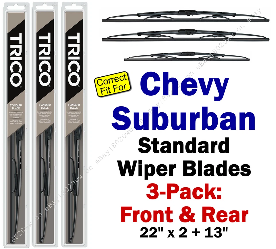 Pacote com 3 limpadores dianteiros traseiros padrão 2015+ Chevy Chevrolet Suburban - 30221x2/130 - Imagem 1 de 1
