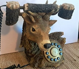 Hirschbockkopf Telefon aus Resin Festnetz Stil FUNKTIONIERT Unikat Vintage - Bild 1 von 11