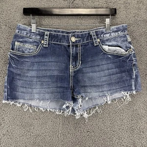 Rhythm Blues Shorts Women 8 (31x2) Embroidered Dark Blue Denim Cutoff Jort - Picture 1 of 11