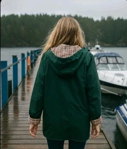 Vintage Misty Harbor Rain Coat Flannel Lined Green Plaid Size Large - Picture 1 of 8