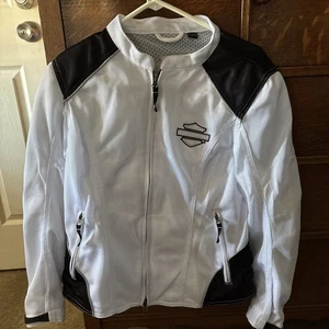 Harley-Davidson Women's size Large Riding Biker Jacket White Black Full Zip GUC  - Picture 1 of 24