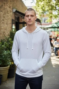 Hudson Herren weiß Langarm Kängurutaschen Hoodie mit roten Streifen Größe Large - Bild 1 von 4