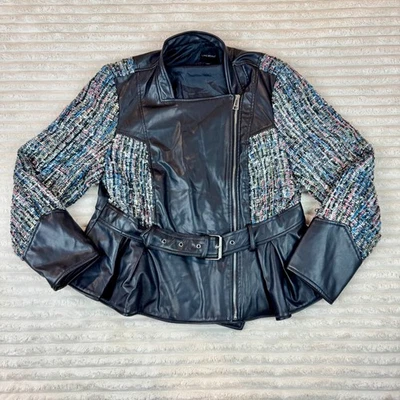 Chaqueta de moto de tweed de cuero sintético negra Lane Bryant para mujer talla grande 14/16 Foto 1 de 4