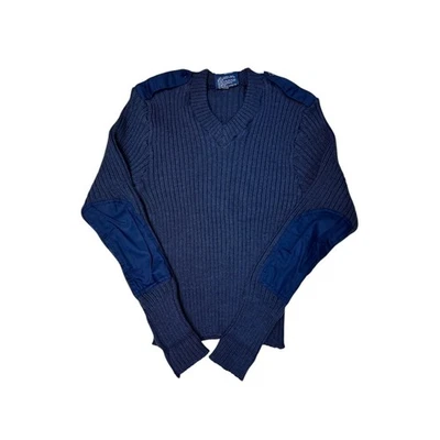 Citadel Mens Navy V Neck Wool Sweater Elbow Patches Made in England Size 38 - Image 1 of 4