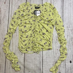 NWT Jolie & Joy Blouse Cropped Tie Front Ruffle Floral Gypsy Boho Festival Sz XL - Picture 1 of 9