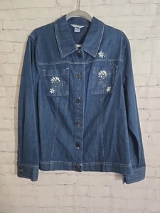 Vintage Y2k Blue Jeans Jeansjacke Gr. Lg Blumen bestickt Boho CottageCore  - Bild 1 von 8