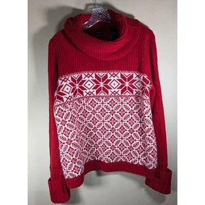 Moda International Cowl kneck sweater snowflake pattern knit wool blend Sz XL - Picture 1 of 11
