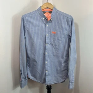 Superdry M Medium Shirt Blue Green Stripe Button Down Front Flip Cuff Mens - Picture 1 of 14