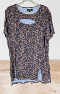 L&B Lucky & Blessed Leopard Print Top XL Shirt Cutout Scoop Neck  - Picture 1 of 7