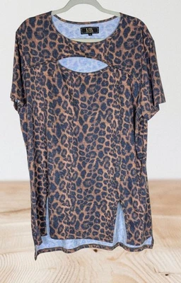 L&B Lucky & Blessed 豹纹上衣 XL 衬衫镂空大圆领  — 第 1/4 张图片