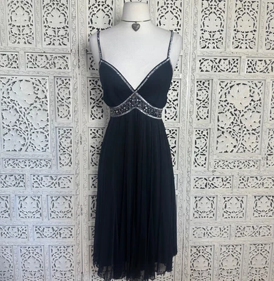 Vestido Babydoll Y2K Eci New York Negro Lentejuelas Cuentas Capricho Hada Núcleo Cuello en V Foto 1 de 4