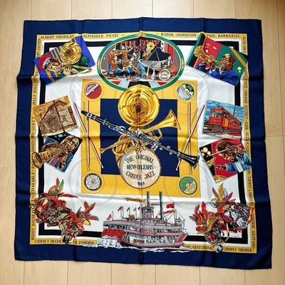 Vintage Hermes Scarf 90 New Orleans Creole Jazz Loic Dubigeon Silk Carre - Image 1 of 4