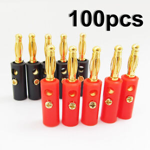 100 Pcs 4mm Gold Plated Audio Speaker Wire Cable Screw Banana Plug Connector