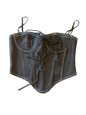 Nuevo con etiquetas Top Bustier "Since I Met You" Blanco Zorro Negro Algodón Cremallera Mediana y Corbata Foto 1 de 4