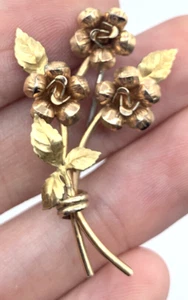 Vintage Krementz Two Tone Rose & Yellow Gold Flower Bouquet Pin Brooch - Picture 1 of 4