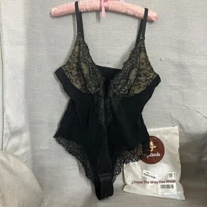 Popilush Body suit Corset Shape wear Black Lace Plunge Neck Underwire Size XXL - Picture 1 of 16