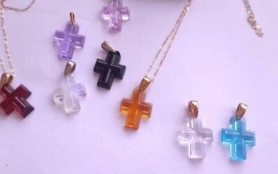 LALIQUE CRYSTAL CROSS - SILVER 18" CHAIN OR 9CT GOLD CHAIN YOUR CHOICE-BEAUTIFUL - Image 1 of 4